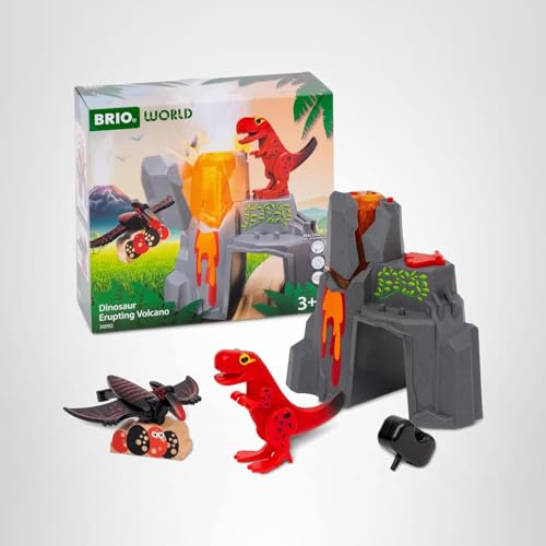 BRIO World 36092 Dinosaur Erupting Volcano – Interactive Train Set for Ages 3+