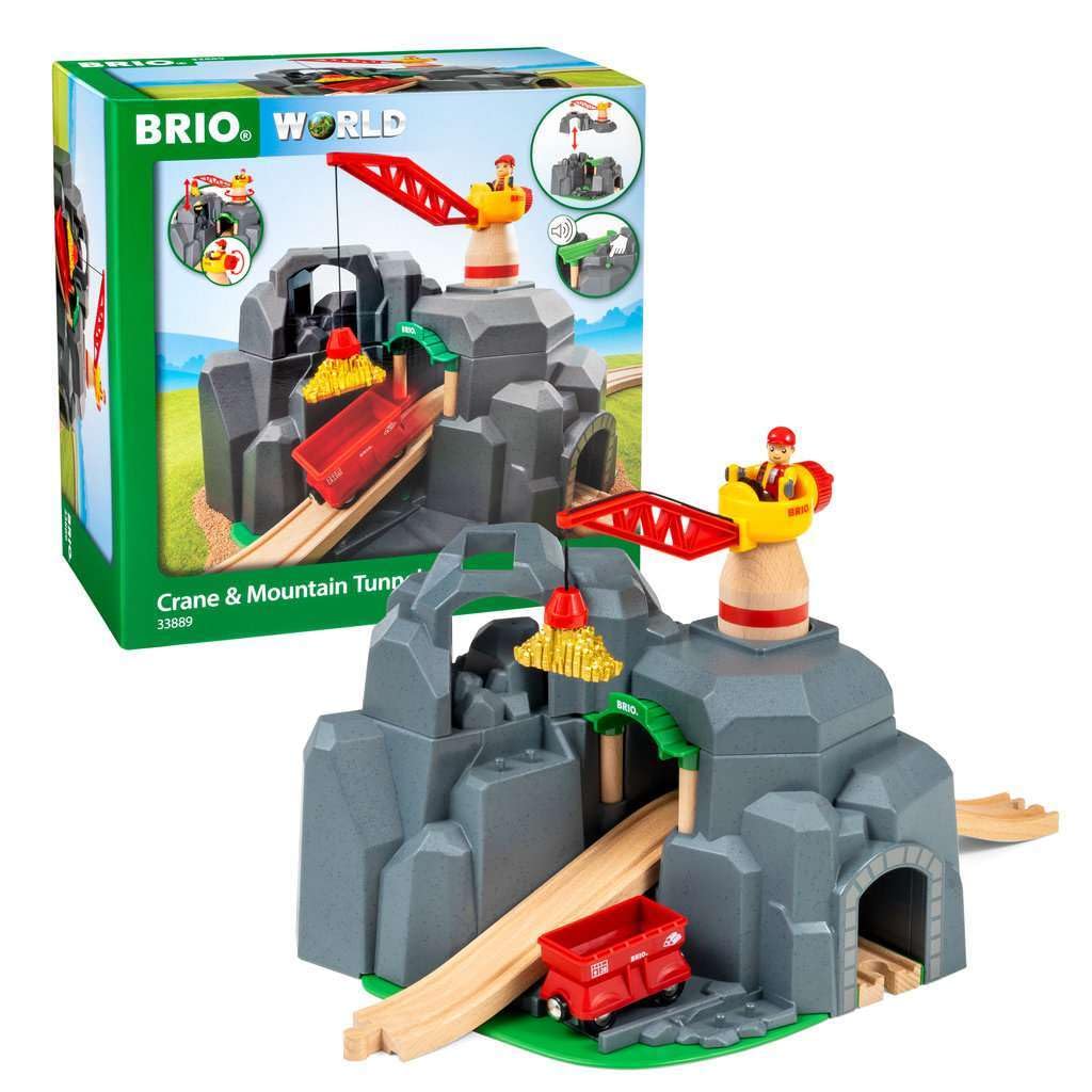 BRIO World Crane & Mountain Tunnel – 7-Piece Toy Train Accessory | FSC Beech Wood | Ages 3+