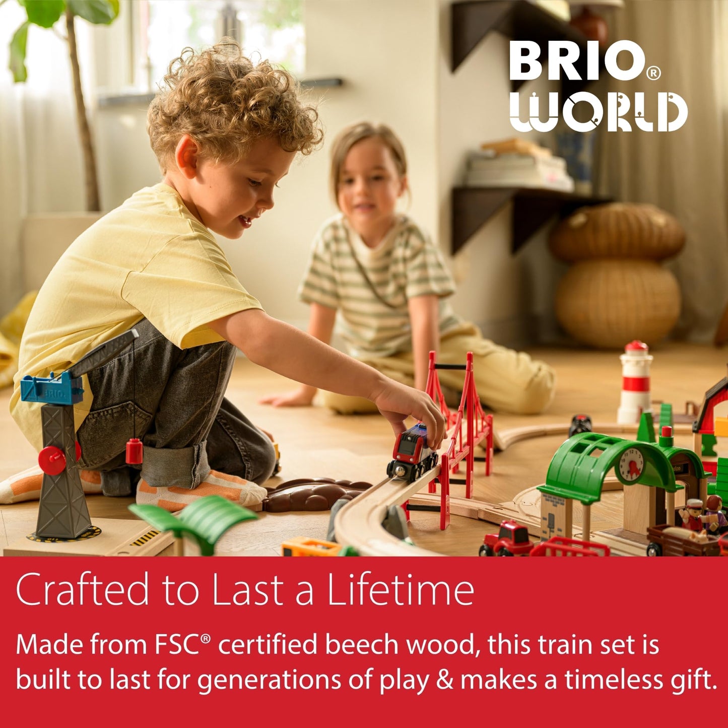 BRIO World Deluxe Railway Set – 87-Piece Wooden Train Set with Passenger & Freight Trains, Stations, and Safe, Sustainable Design
