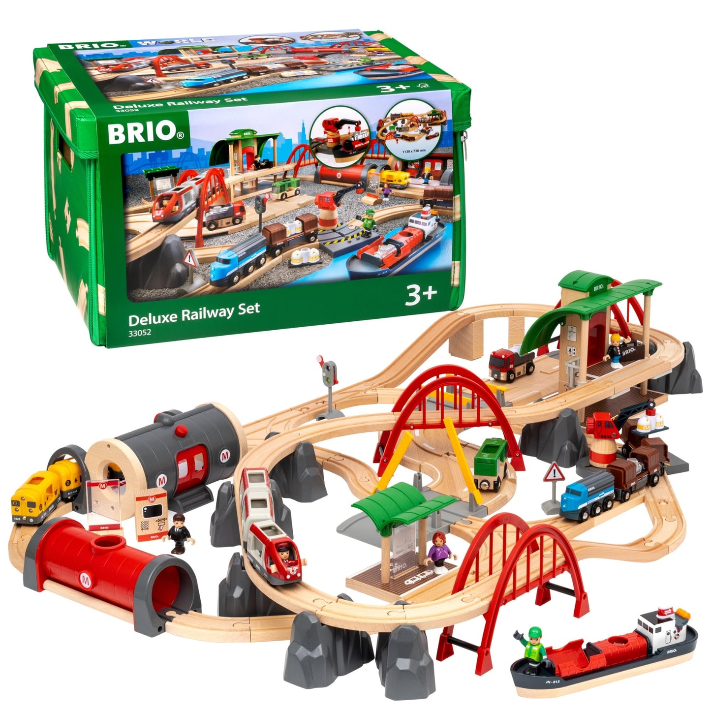 BRIO World Deluxe Railway Set – 87-Piece Wooden Train Set with Passenger & Freight Trains, Stations, and Safe, Sustainable Design