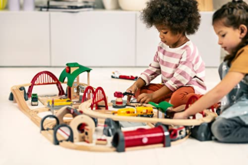 BRIO World Deluxe Railway Set – 87-Piece Wooden Train Set with Passenger & Freight Trains, Stations, and Safe, Sustainable Design