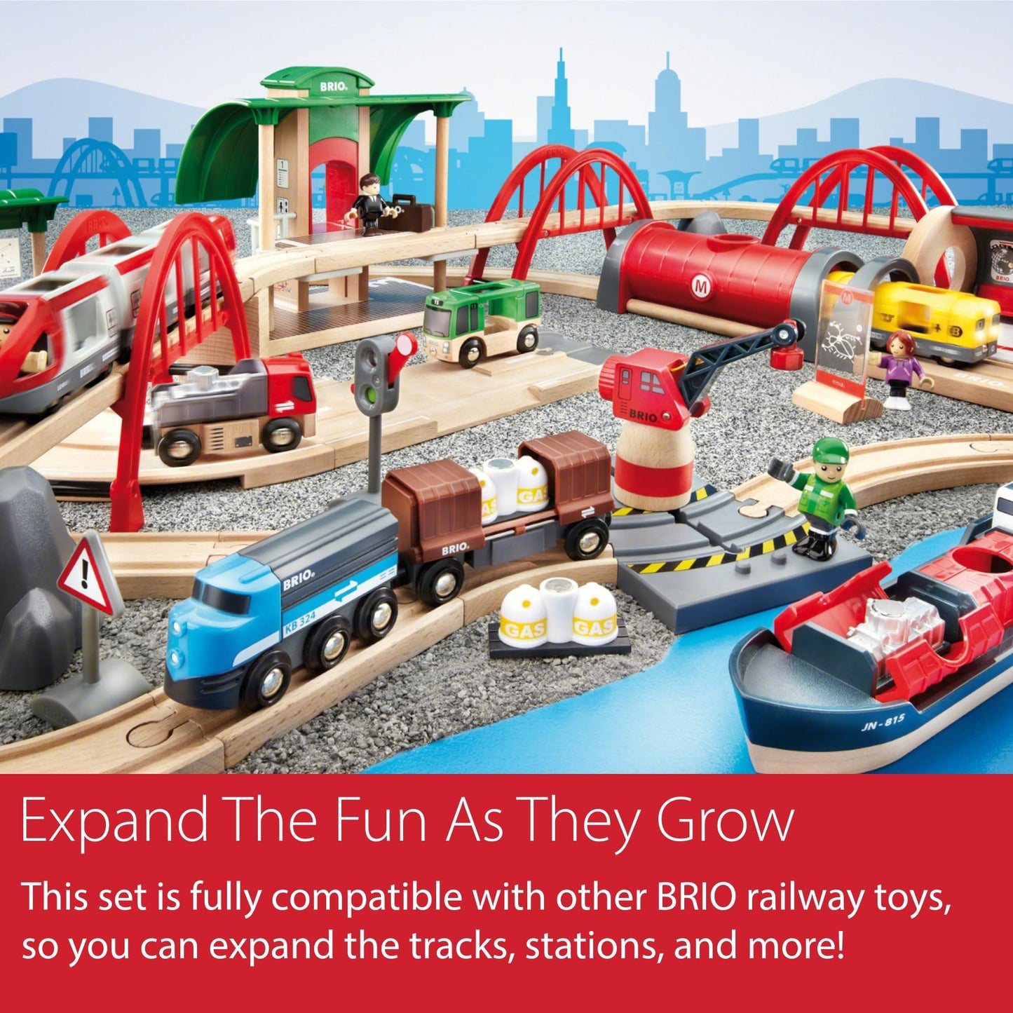 BRIO World Deluxe Railway Set – 87-Piece Wooden Train Set with Passenger & Freight Trains, Stations, and Safe, Sustainable Design