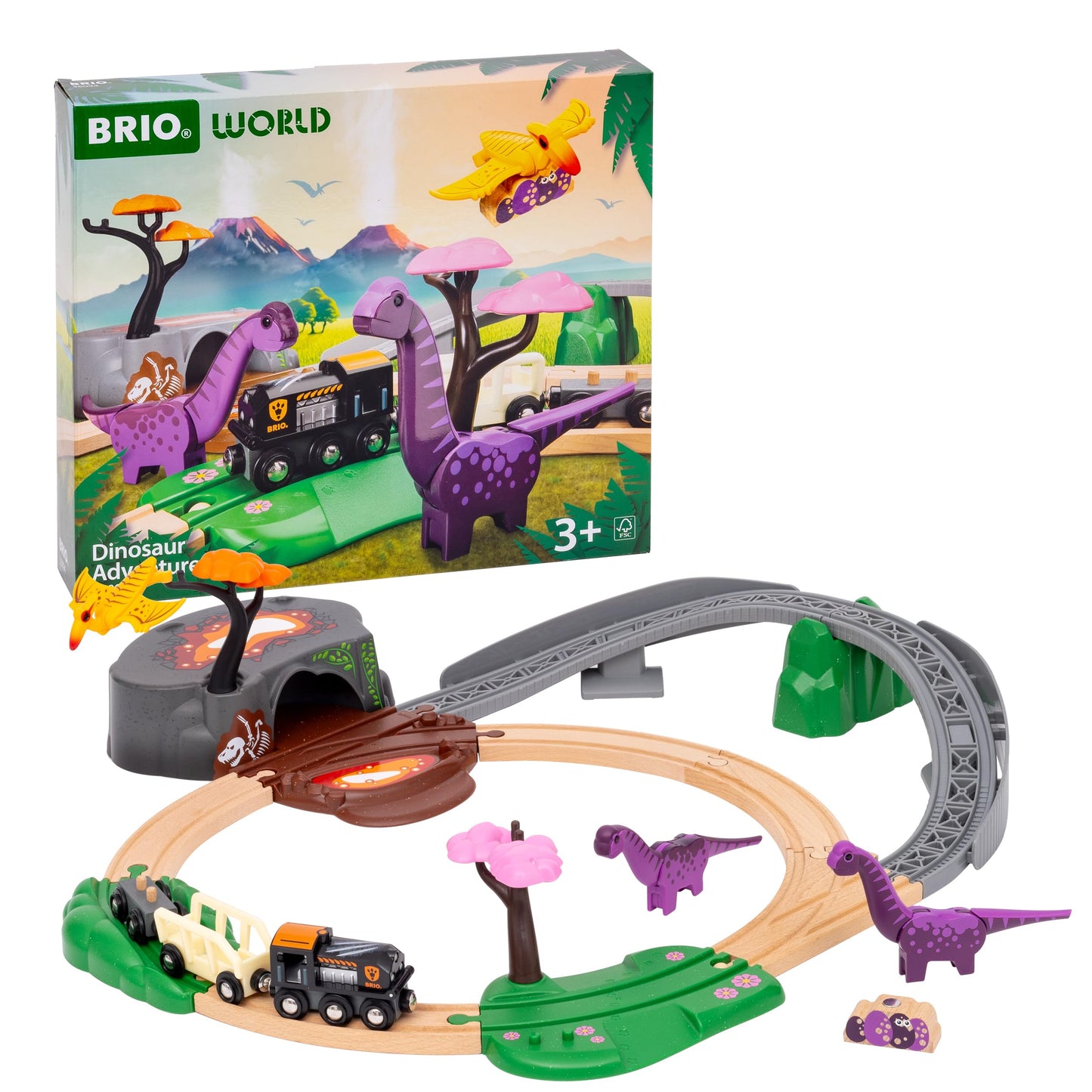 BRIO World Dinosaur Adventure Set – 21-Piece FSC-Certified Wooden Train Set
