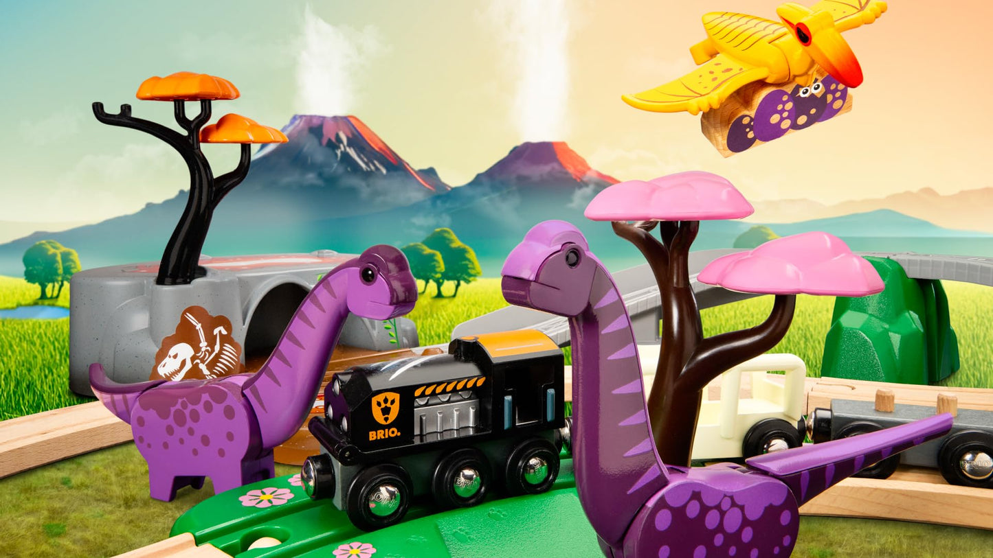 BRIO World Dinosaur Adventure Set – 21-Piece FSC-Certified Wooden Train Set