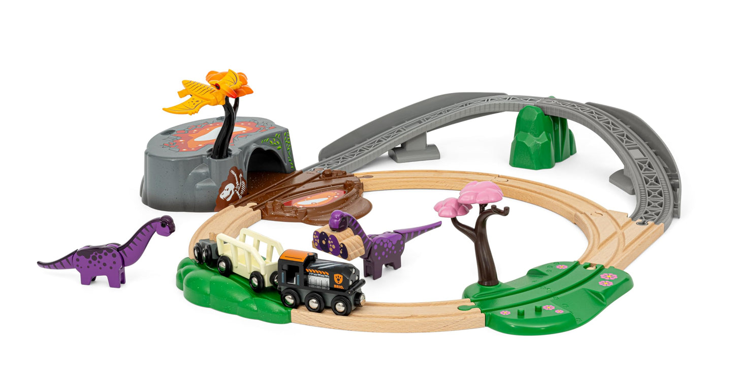 BRIO World Dinosaur Adventure Set – 21-Piece FSC-Certified Wooden Train Set