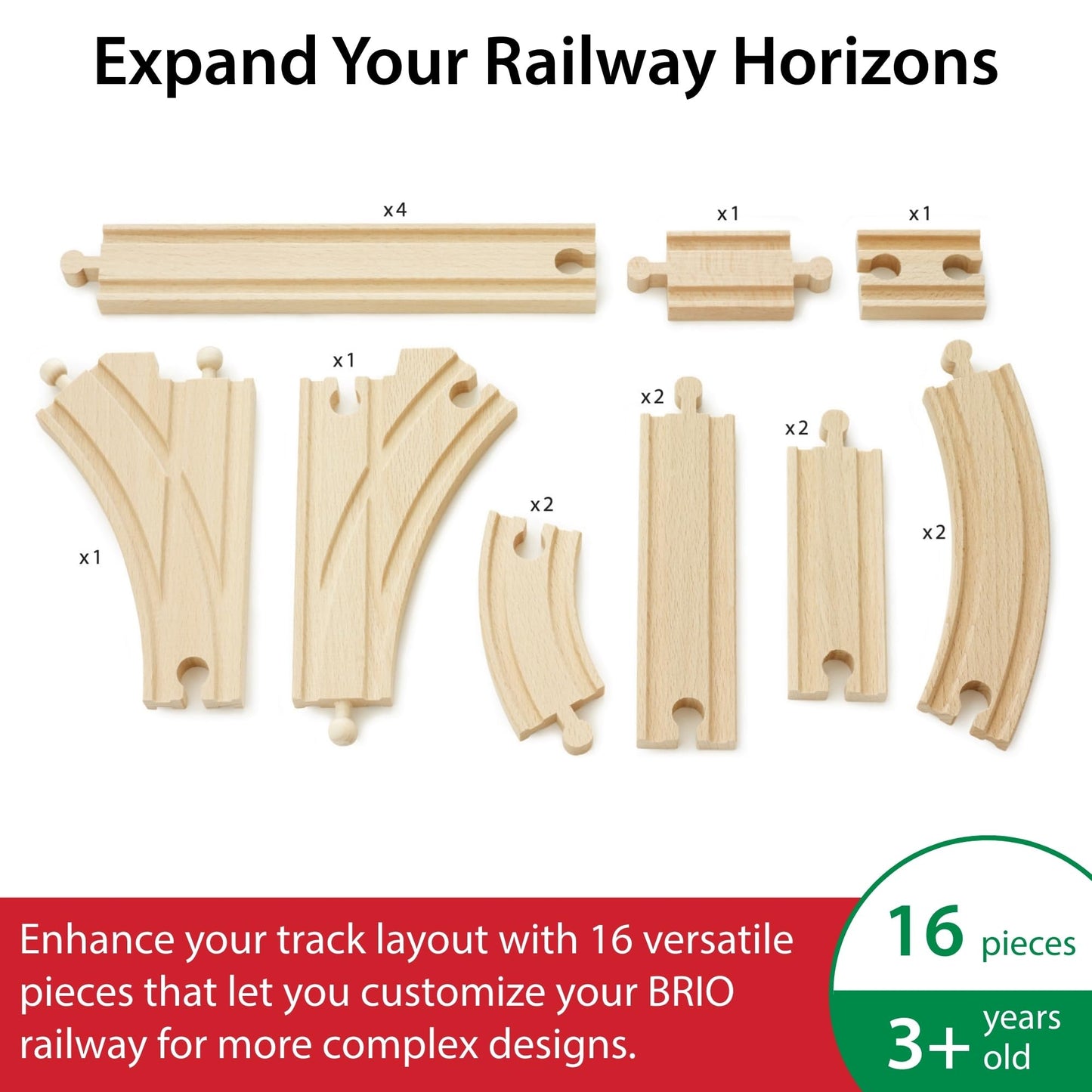 BRIO World Expansion Pack Intermediate — 16-Piece FSC Wooden Train Tracks with Switches