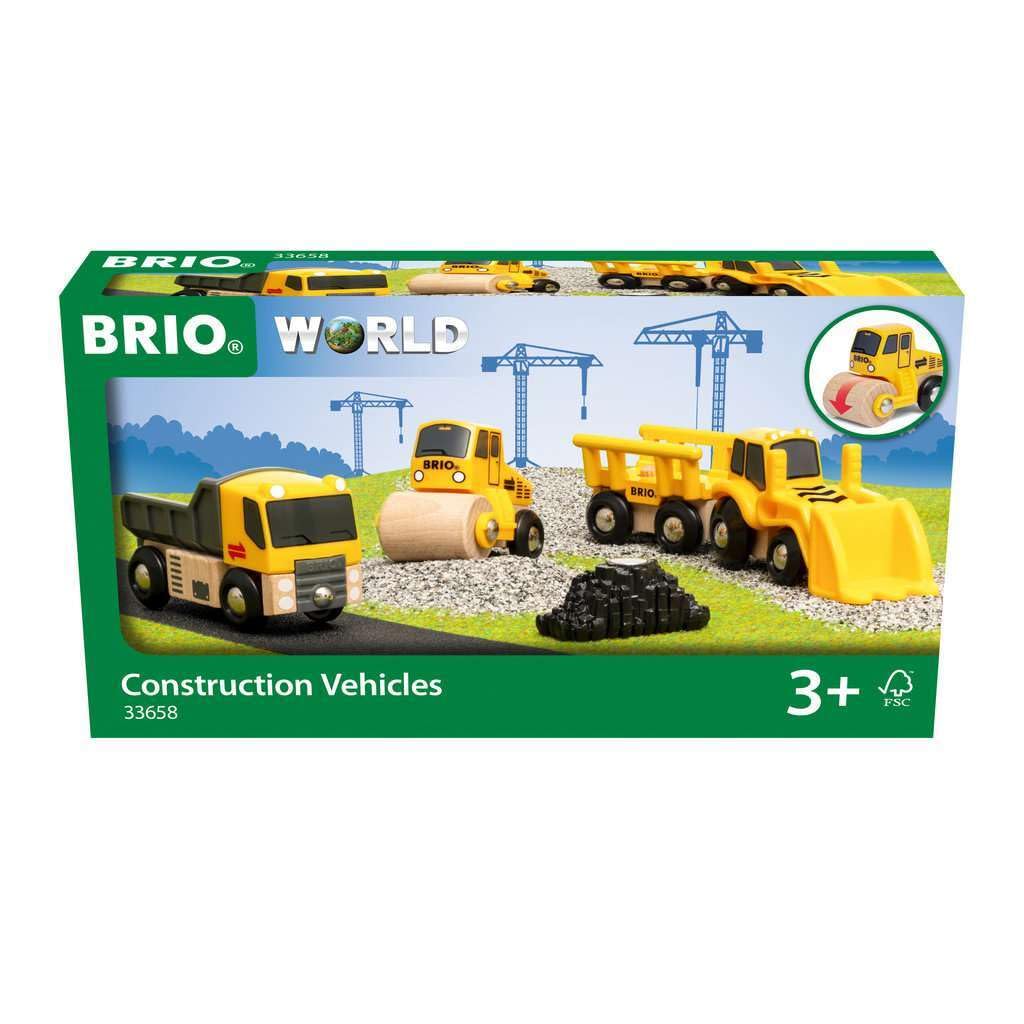 BRIO Construction Vehicles – Premium Wooden Train Set with Magnetic Couplings