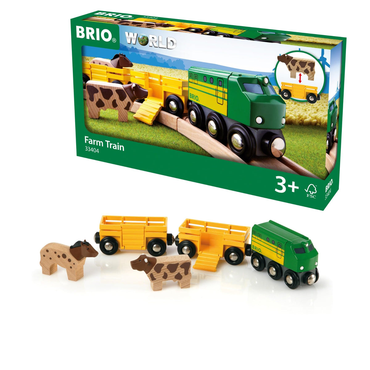 BRIO World Farm Train Set - 5-Piece FSC-Certified Wood | Compatible with All Wooden Railway Sets | Ages 3+