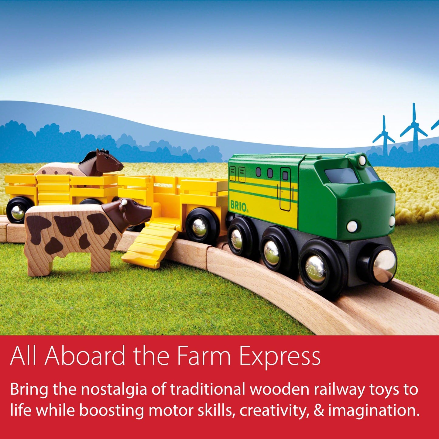 BRIO World Farm Train Set - 5-Piece FSC-Certified Wood | Compatible with All Wooden Railway Sets | Ages 3+