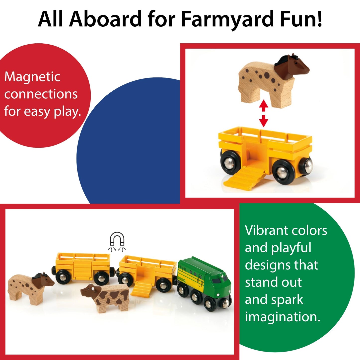BRIO World Farm Train Set - 5-Piece FSC-Certified Wood | Compatible with All Wooden Railway Sets | Ages 3+