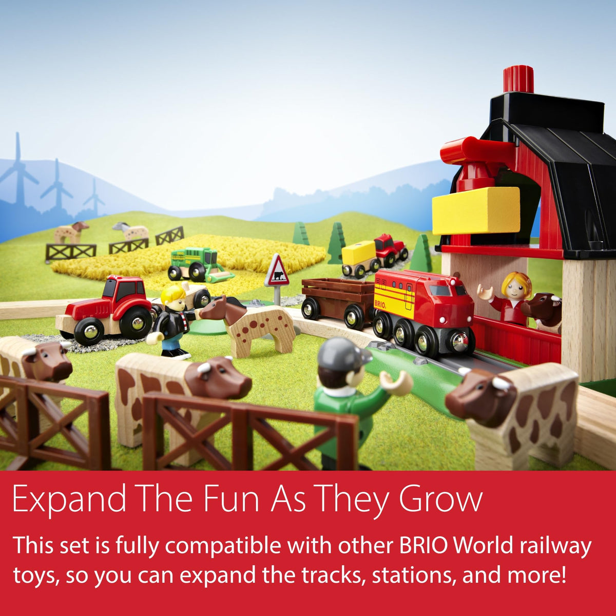 BRIO World Farm Train Set - 5-Piece FSC-Certified Wood | Compatible with All Wooden Railway Sets | Ages 3+