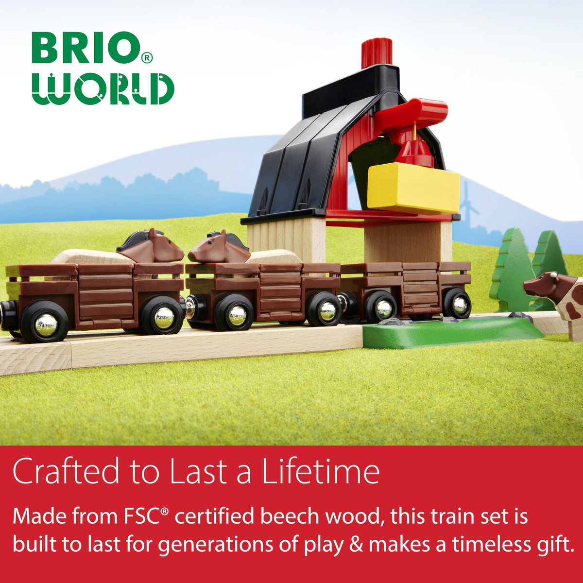BRIO World Farm Train Set - 5-Piece FSC-Certified Wood | Compatible with All Wooden Railway Sets | Ages 3+