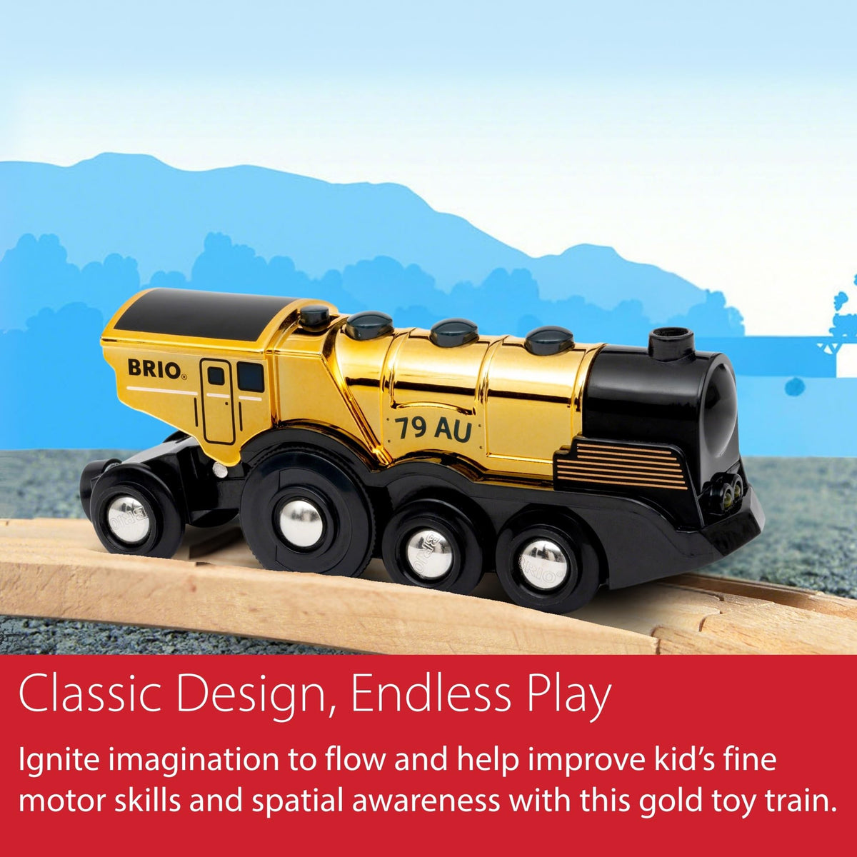 BRIO World Mighty Golden Action Locomotive — Battery-Operated Train for Wooden Tracks