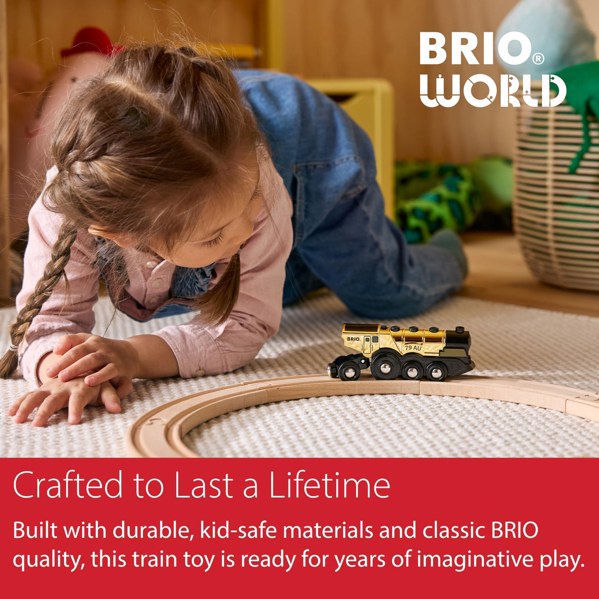 BRIO World Mighty Golden Action Locomotive — Battery-Operated Train for Wooden Tracks