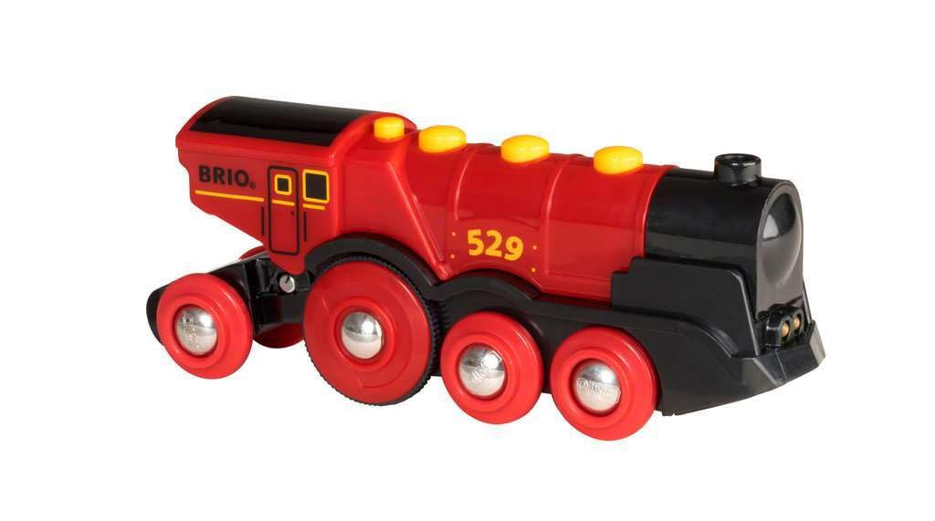 BRIO World Mighty Red Action Locomotive – Battery-Operated Wooden Train with Lights & Sound | BRIO World