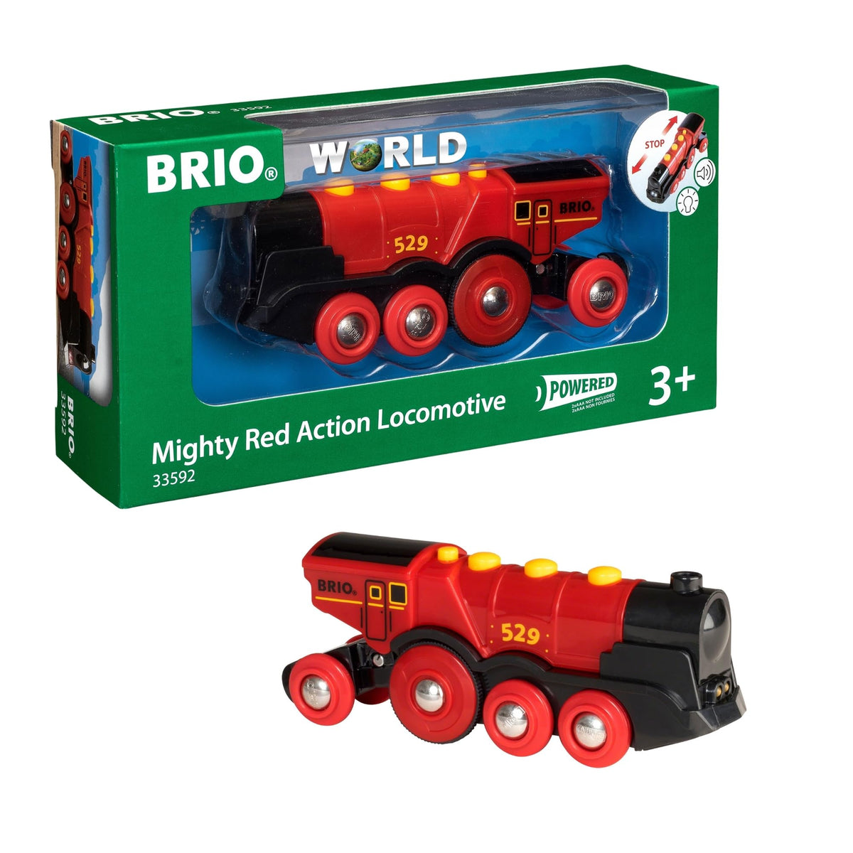 BRIO World Mighty Red Action Locomotive – Battery-Operated Wooden Train with Lights & Sound | BRIO World