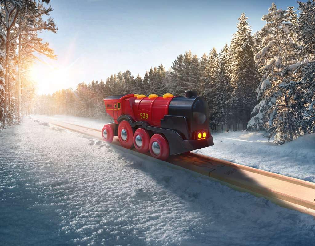 BRIO World Mighty Red Action Locomotive – Battery-Operated Wooden Train with Lights & Sound | BRIO World