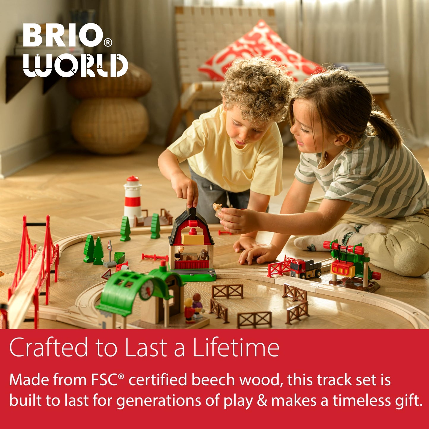 BRIO World 50-Piece Track Pack | FSC-Certified Wooden Tracks for BRIO Rail Sets | Ages 3+