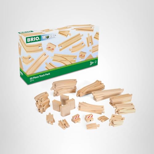 BRIO World 50-Piece Track Pack | FSC-Certified Wooden Tracks for BRIO Rail Sets | Ages 3+