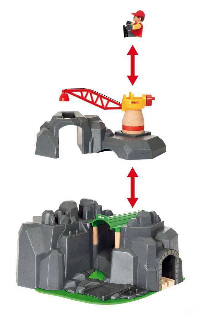 BRIO World Crane & Mountain Tunnel – 7-Piece Toy Train Accessory | FSC Beech Wood | Ages 3+