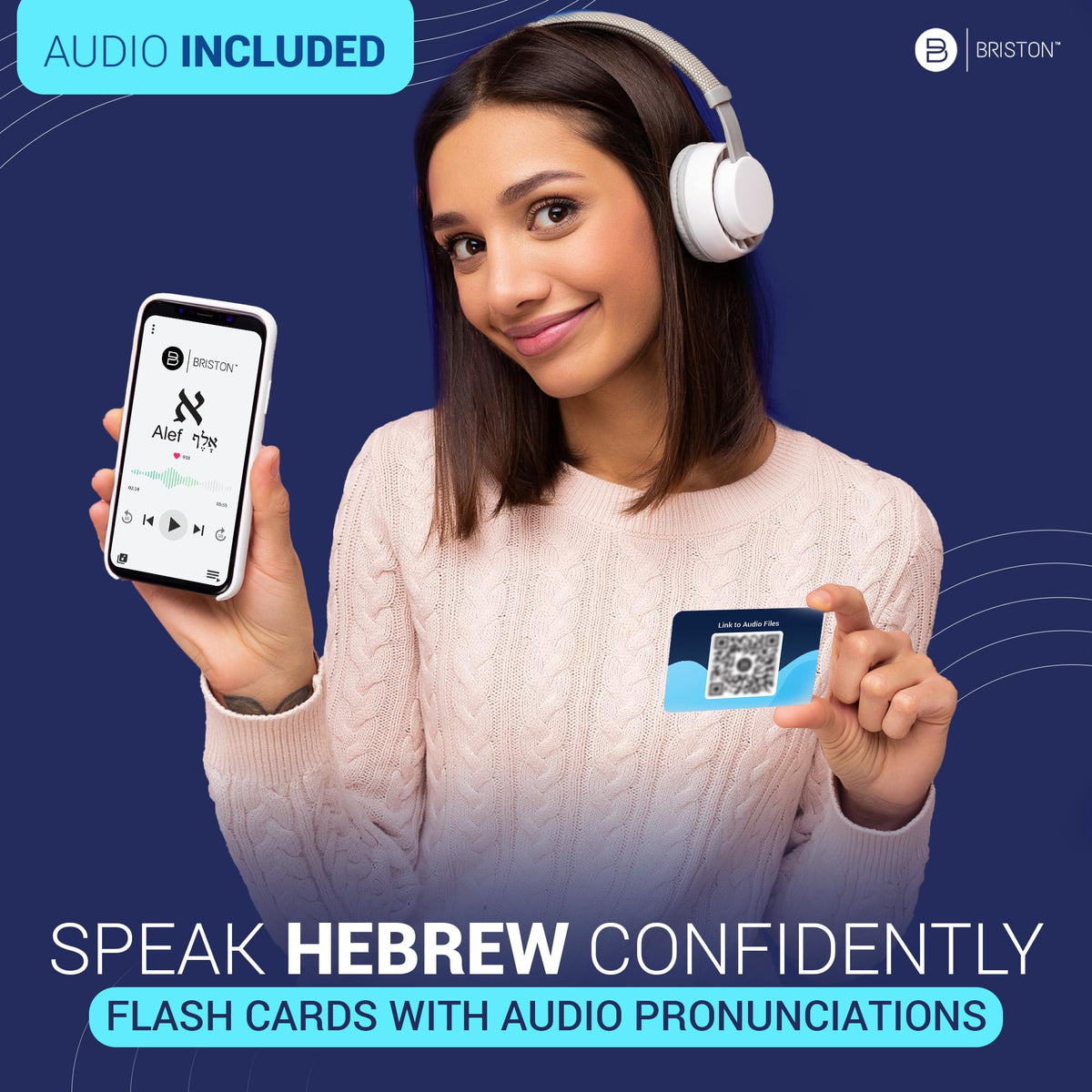 Briston Biblical Hebrew Alphabet Flash Cards – 54 Letters with Transliteration & Pronunciation