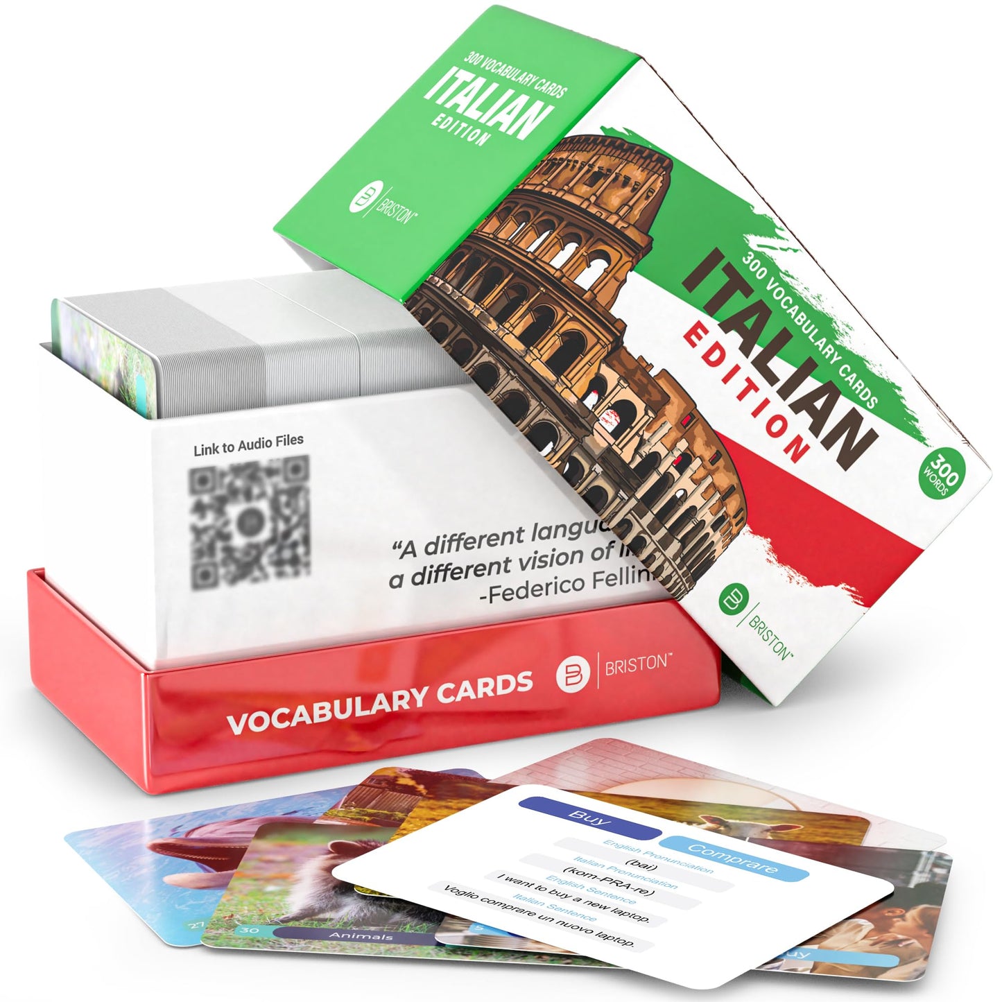 Briston Italian Edition: 300-Word Picture Flash Cards with Pronunciation