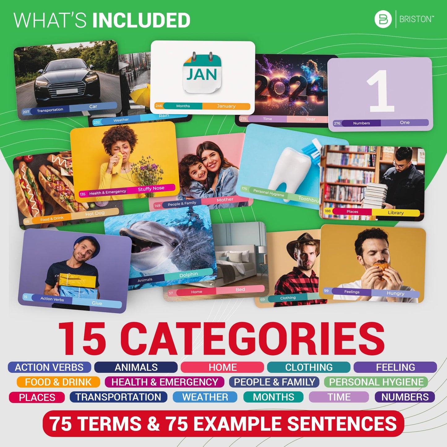 Briston Italian Edition: 300-Word Picture Flash Cards with Pronunciation