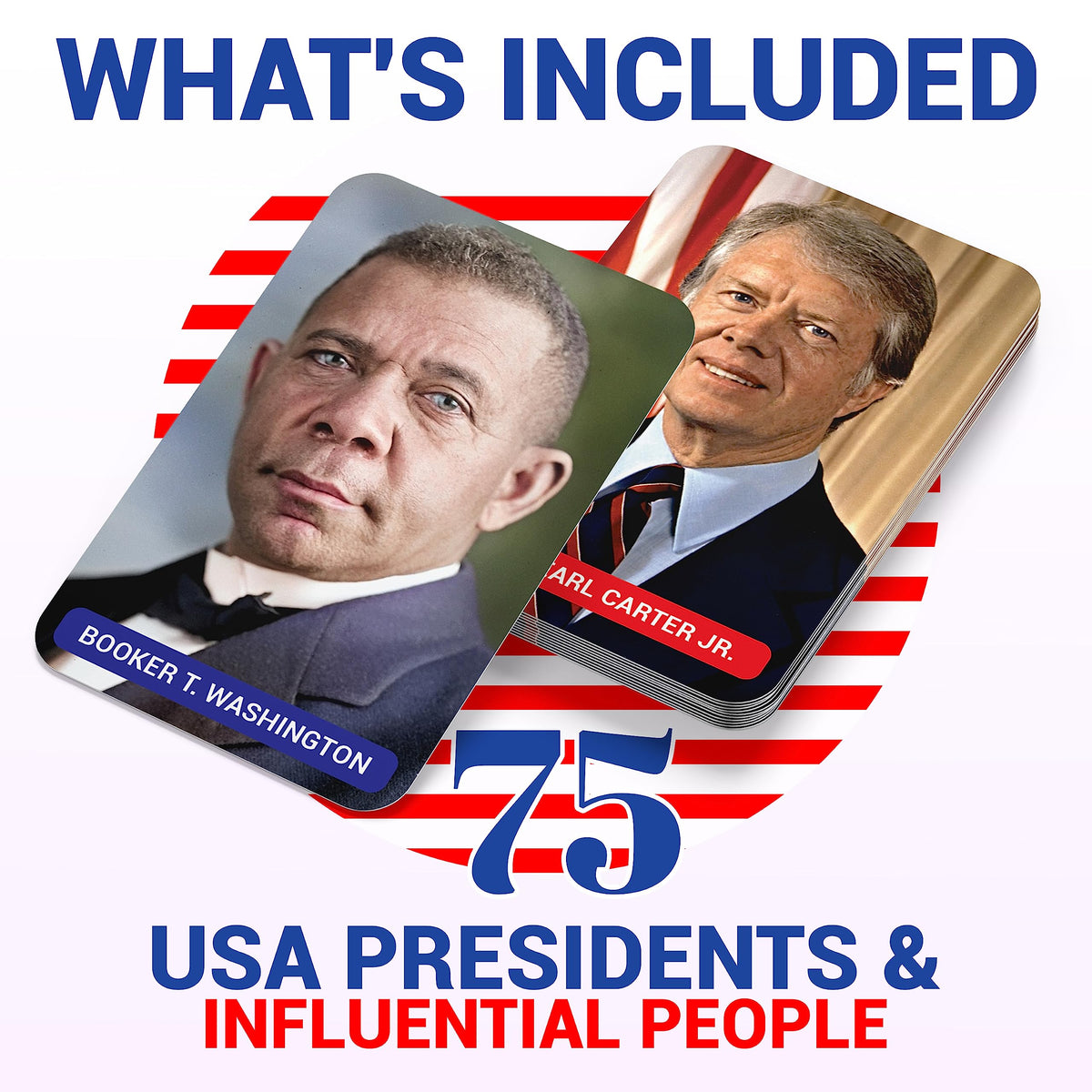 Briston USA Presidents & Influential Figures Flash Cards – 75-Card History & Civics Set