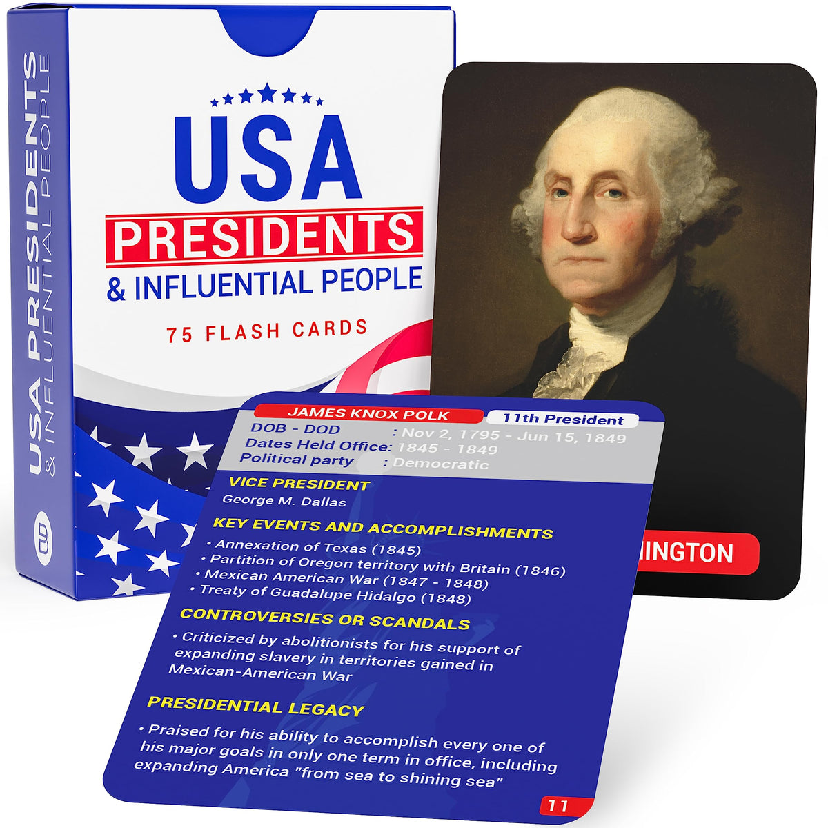 Briston USA Presidents & Influential Figures Flash Cards – 75-Card History & Civics Set