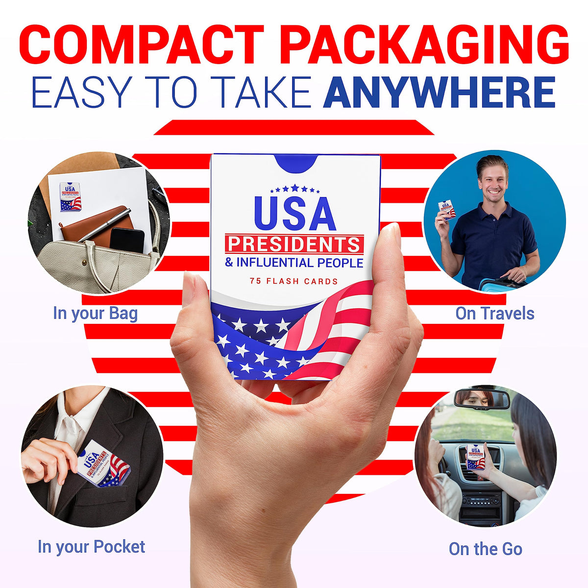 Briston USA Presidents & Influential Figures Flash Cards – 75-Card History & Civics Set