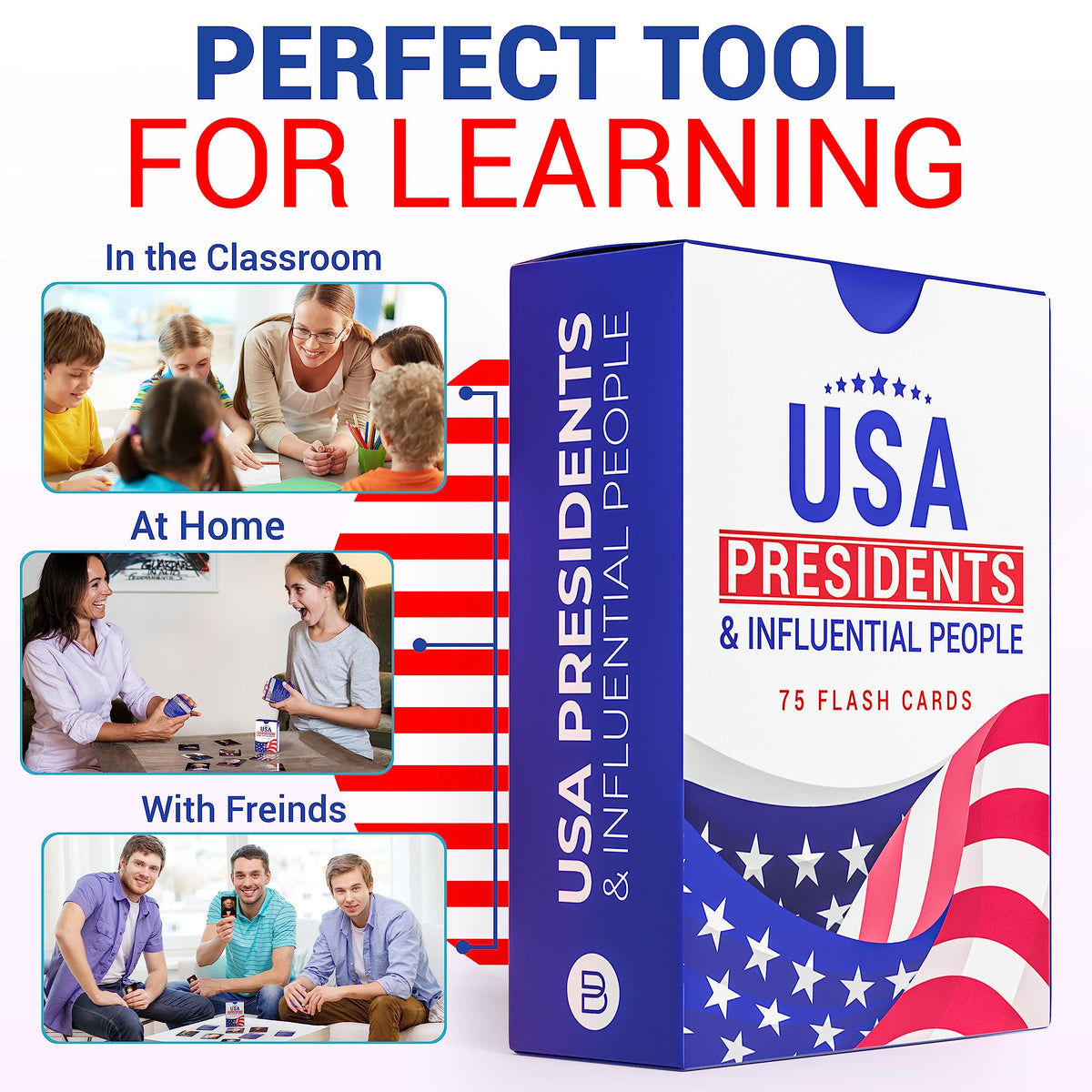 Briston USA Presidents & Influential Figures Flash Cards – 75-Card History & Civics Set