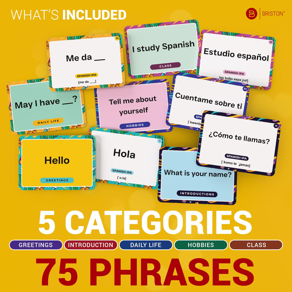 Briston Spanish Phrases Flash Cards – 75 Everyday Sayings with IPA & Audio