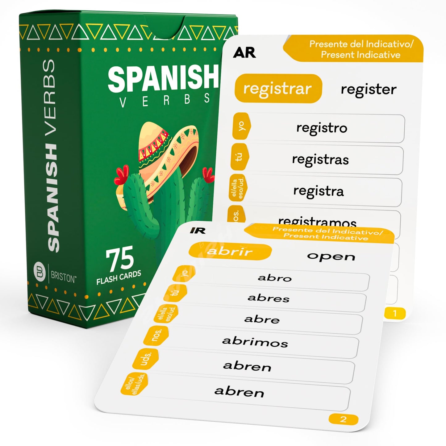 Briston Spanish Verbs Flash Cards – 150 Verbs, Audio Access & Grammar Guide