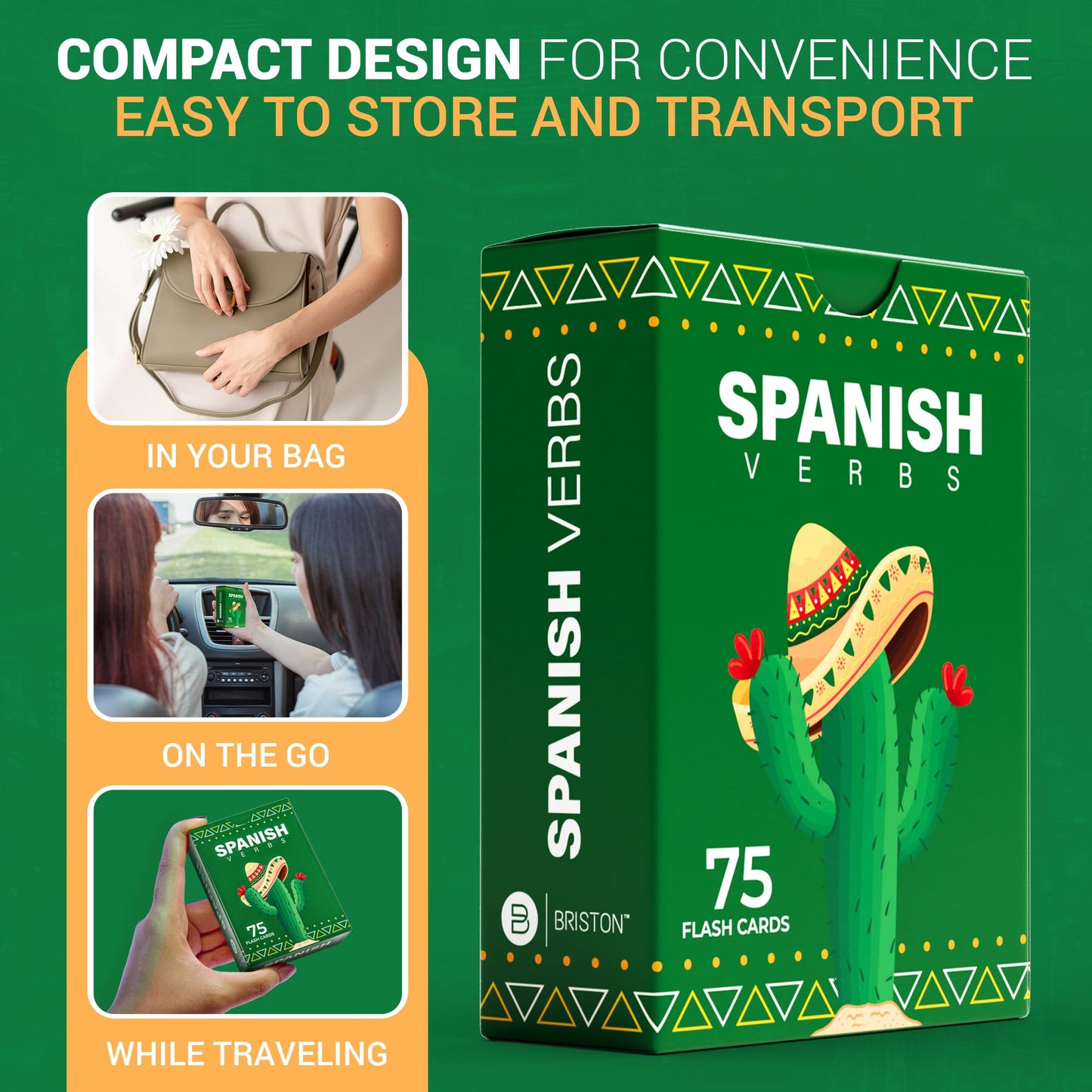 Briston Spanish Verbs Flash Cards – 150 Verbs, Audio Access & Grammar Guide