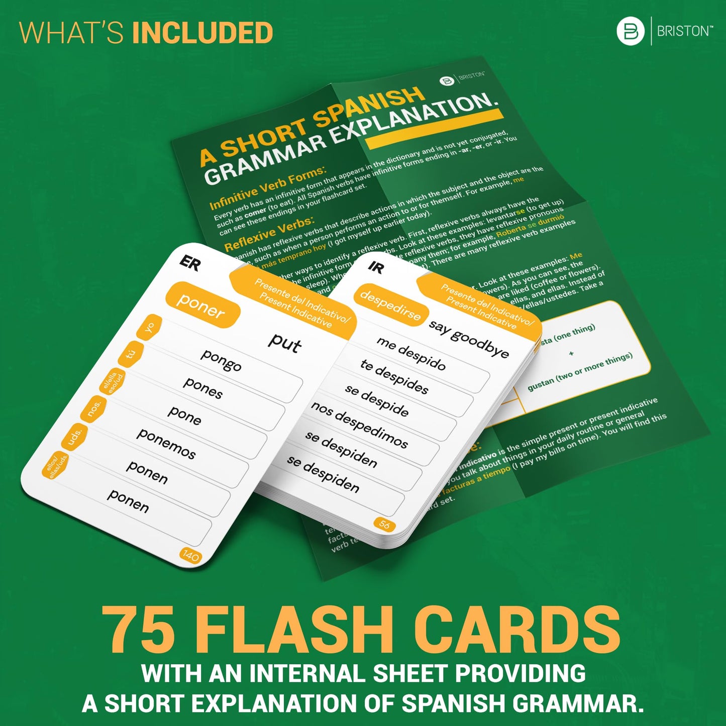 Briston Spanish Verbs Flash Cards – 150 Verbs, Audio Access & Grammar Guide