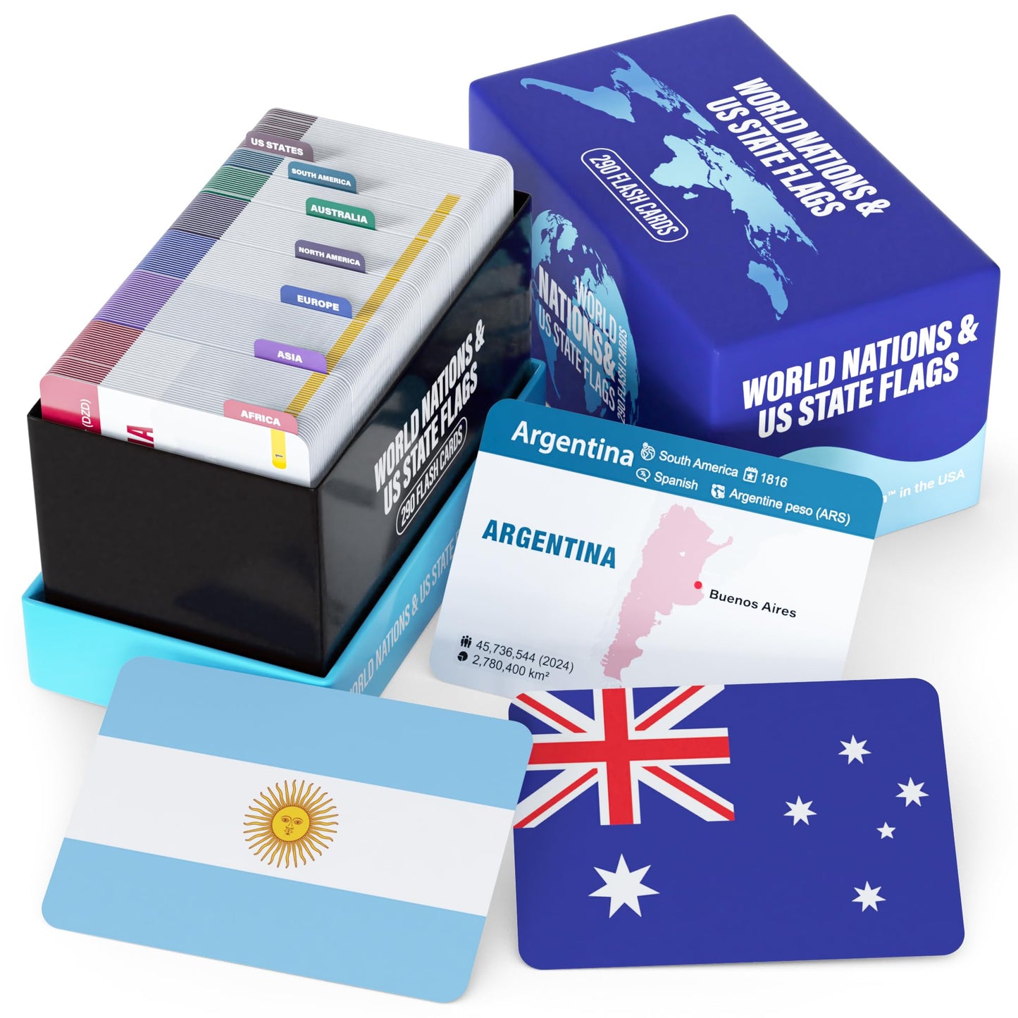 Briston World Nations & US States Flags Flash Cards – 290 Geography Cards for All Ages