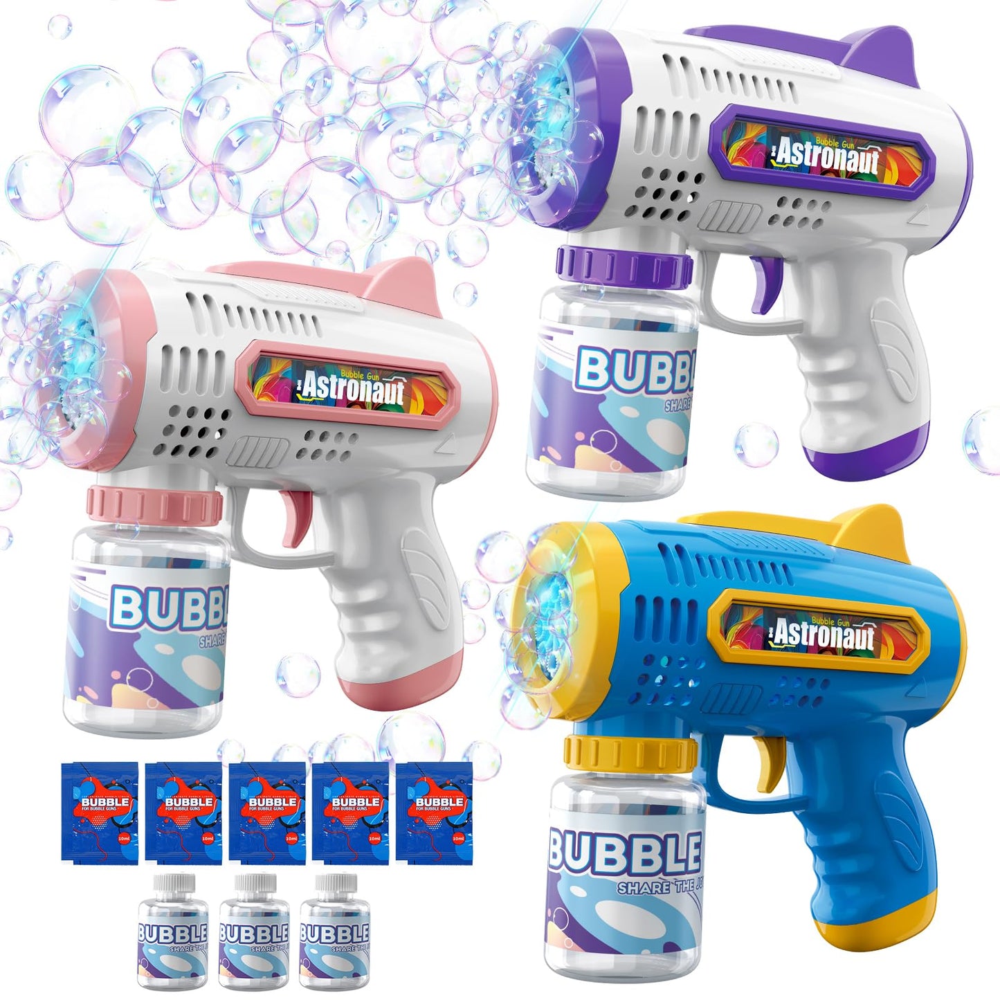 Britik 3 Pack Bubble Guns with Solution – Automatic Bubble Makers for Kids