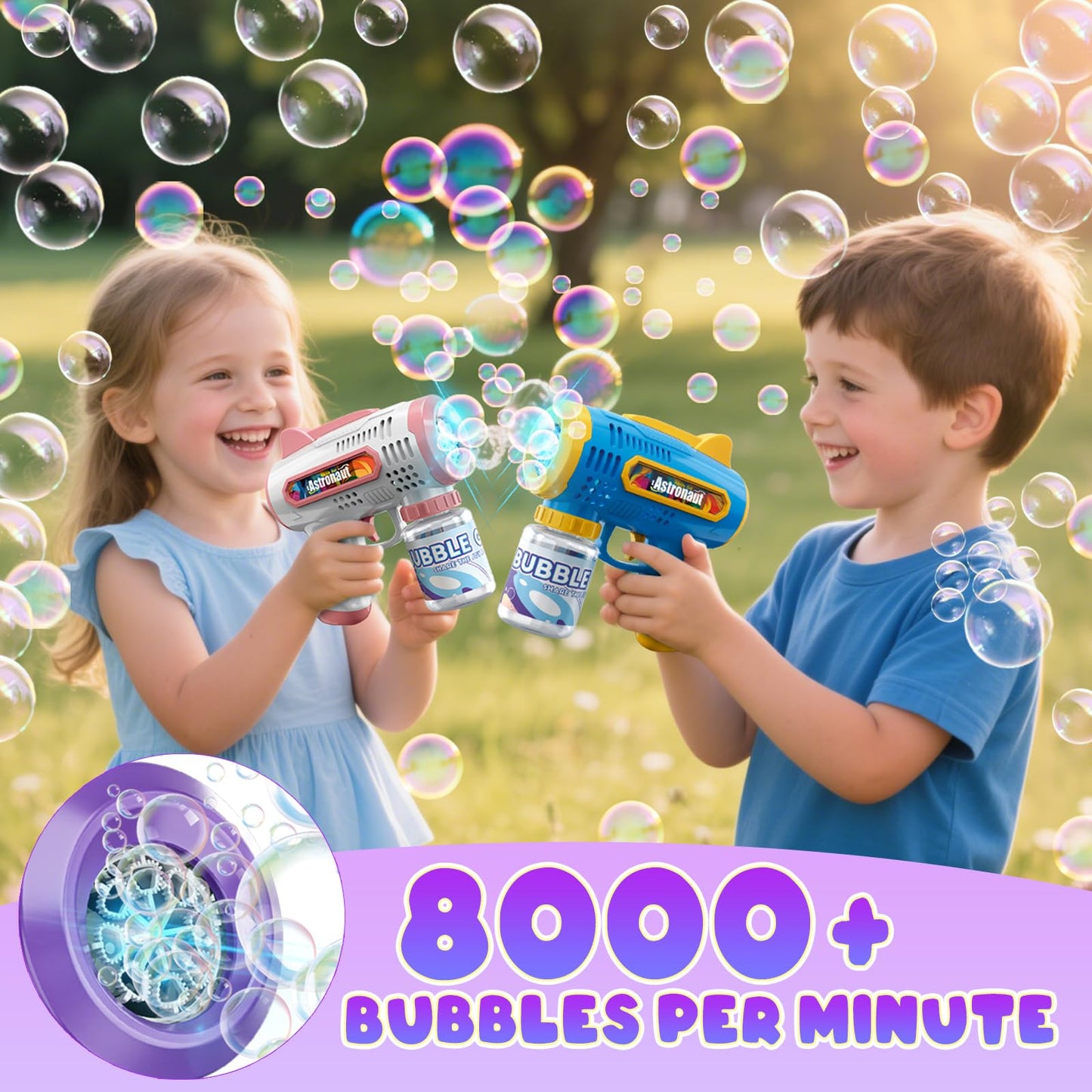 Britik 3 Pack Bubble Guns with Solution – Automatic Bubble Makers for Kids