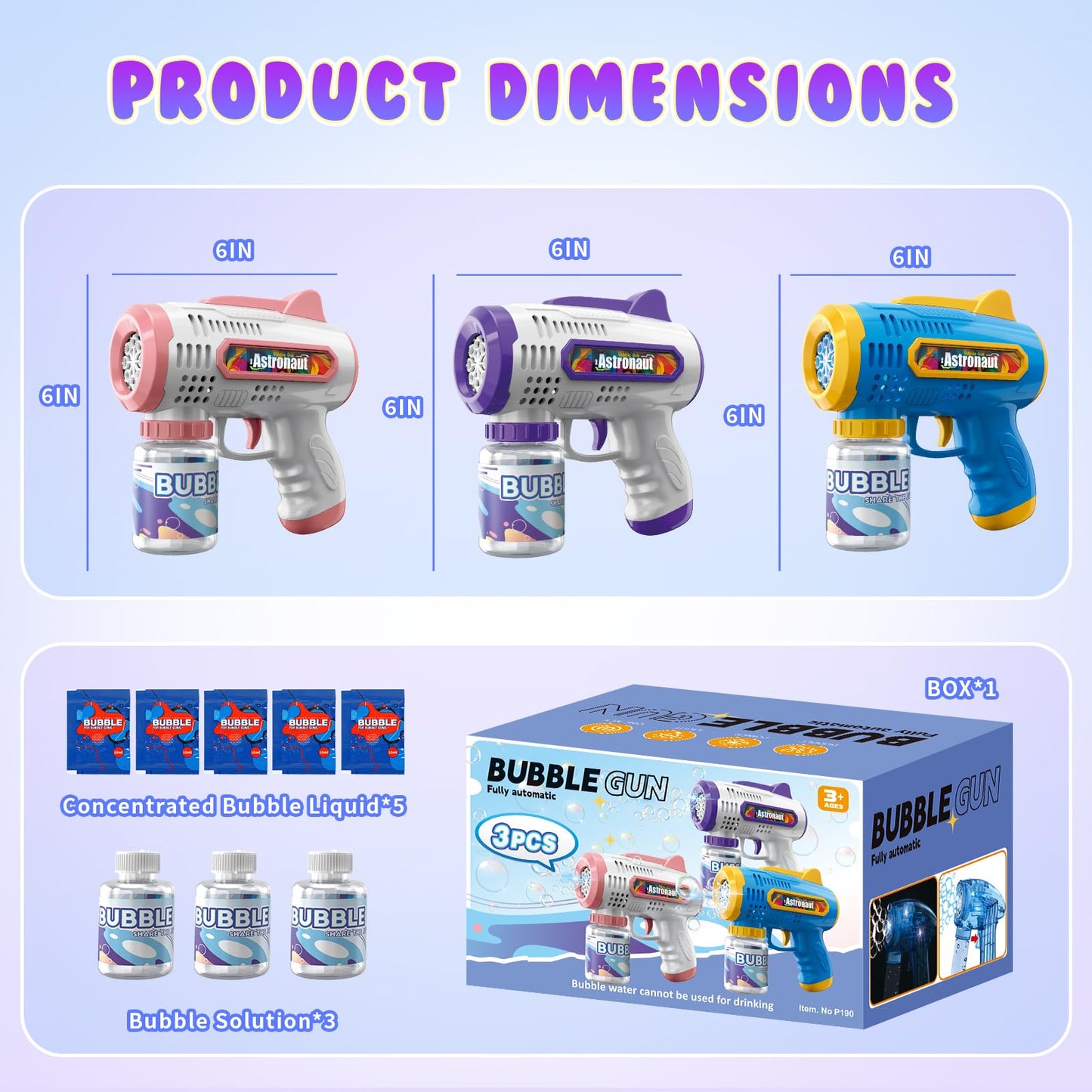 Britik 3 Pack Bubble Guns with Solution – Automatic Bubble Makers for Kids