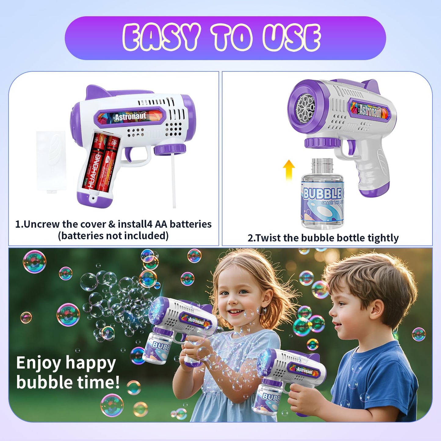 Britik 3 Pack Bubble Guns with Solution – Automatic Bubble Makers for Kids