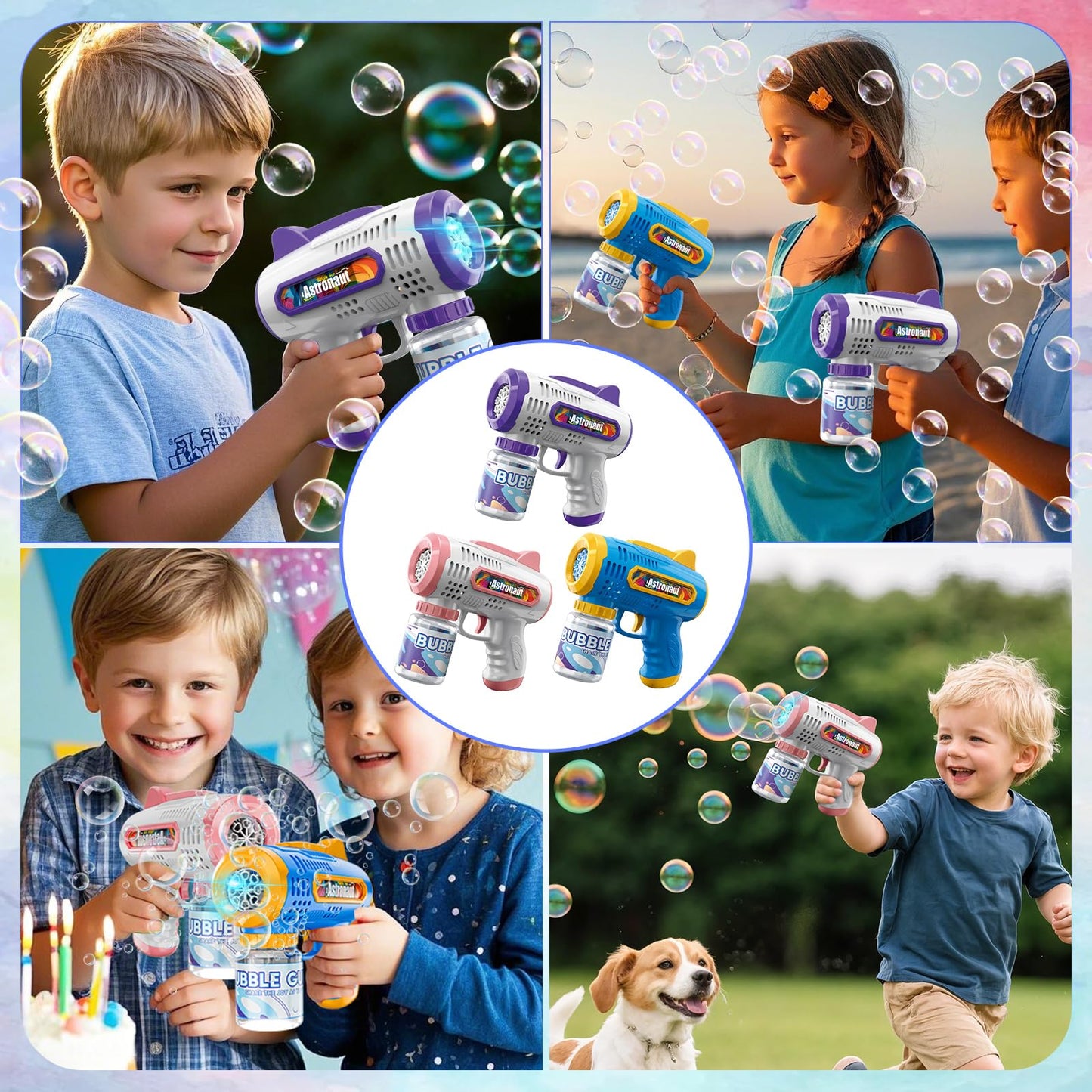 Britik 3 Pack Bubble Guns with Solution – Automatic Bubble Makers for Kids