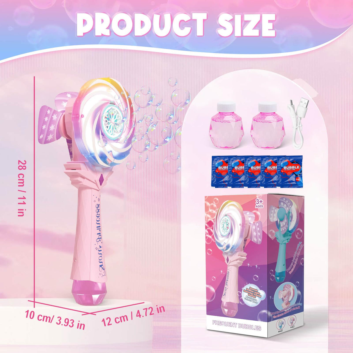 Britik Windmill Light-Up Bubble Wand for Kids 4–8 – Rechargeable Pink Bubble Machine