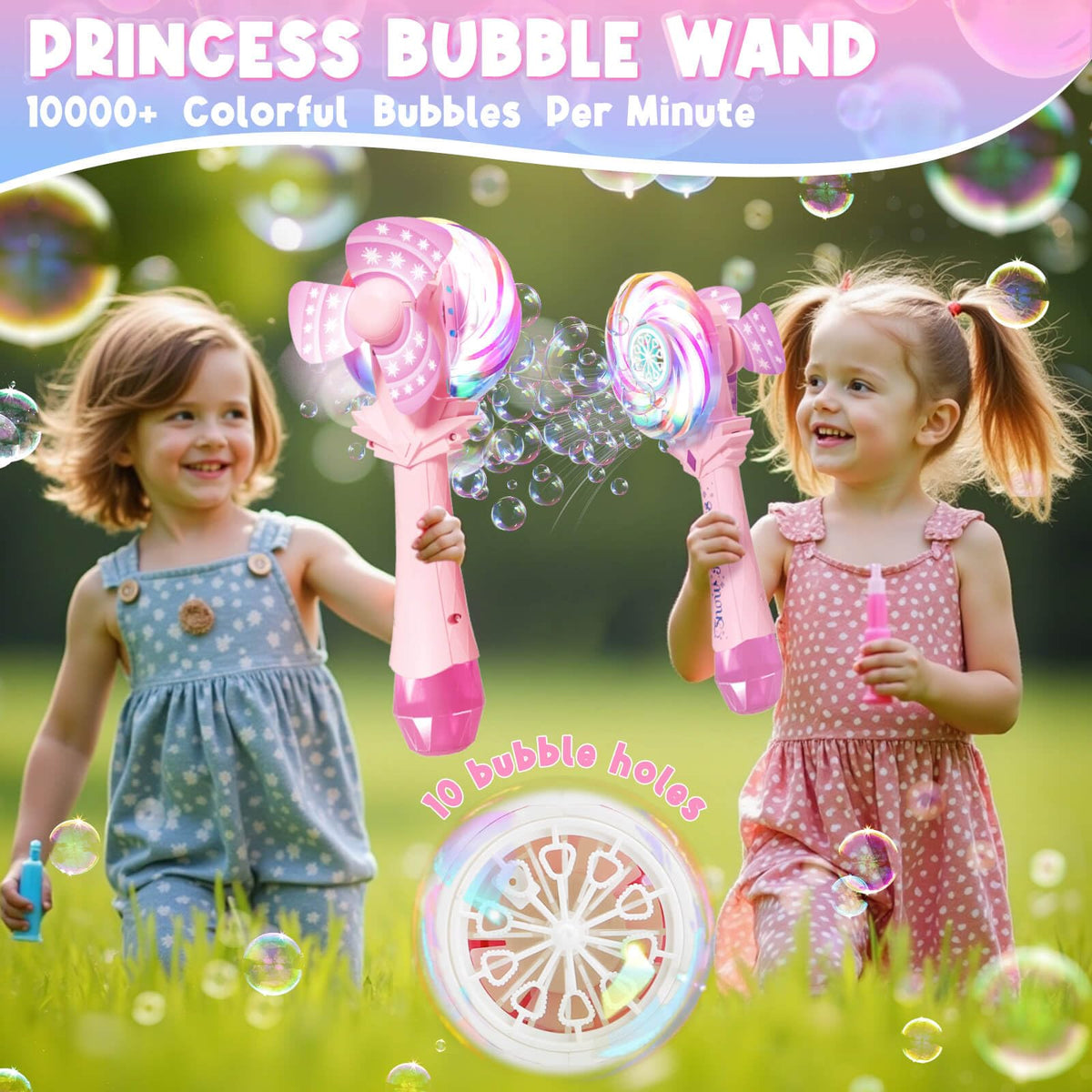 Britik Windmill Light-Up Bubble Wand for Kids 4–8 – Rechargeable Pink Bubble Machine