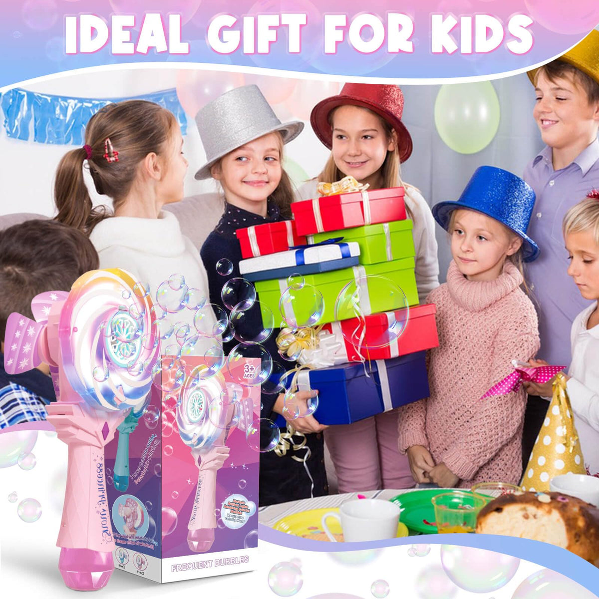 Britik Windmill Light-Up Bubble Wand for Kids 4–8 – Rechargeable Pink Bubble Machine