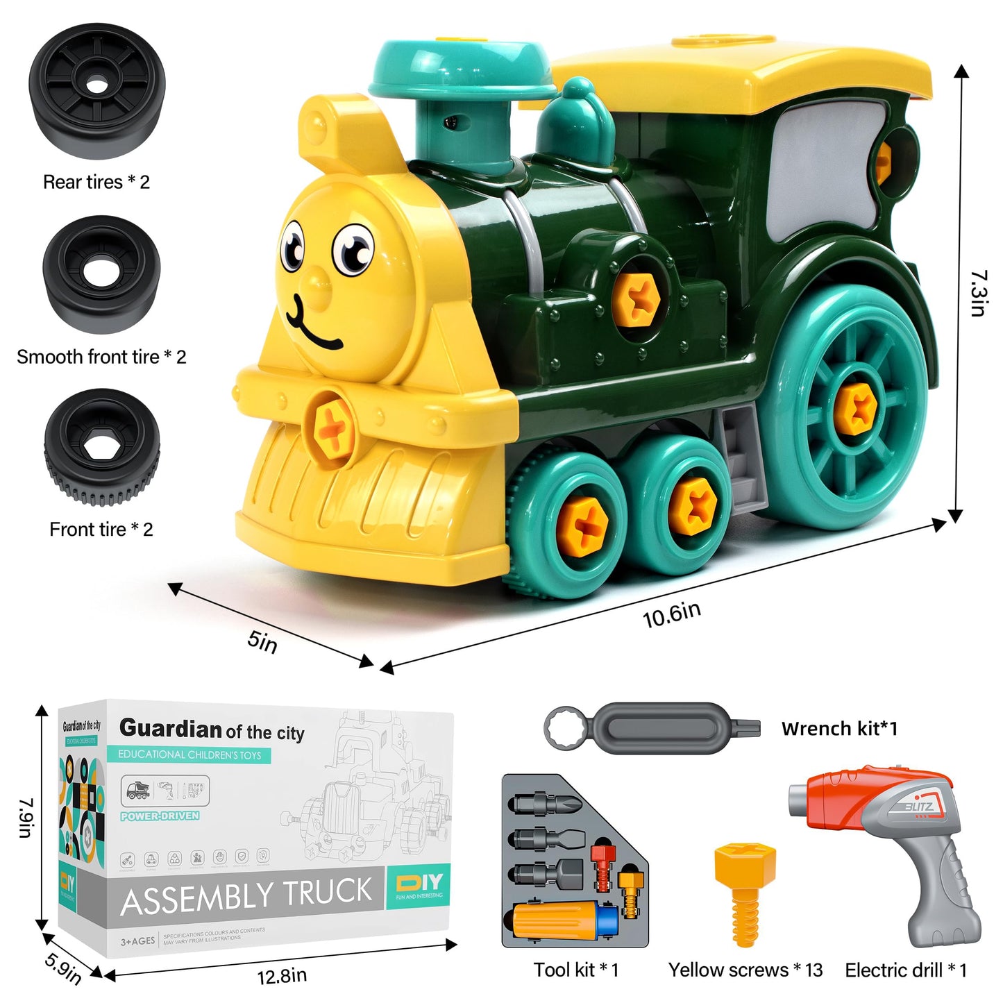 Brixlytoys Toddler Take Apart Train Set with Electric Drill – STEM DIY Learning Toy for 3-8 Year Olds