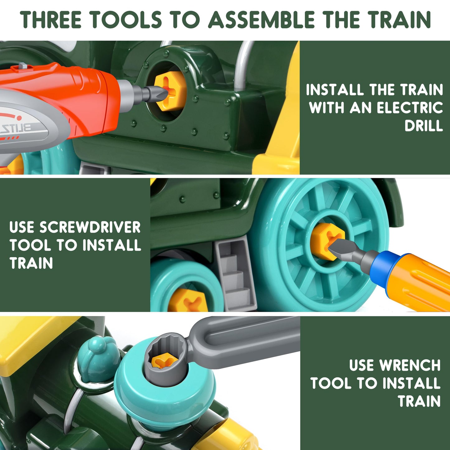 Brixlytoys Toddler Take Apart Train Set with Electric Drill – STEM DIY Learning Toy for 3-8 Year Olds