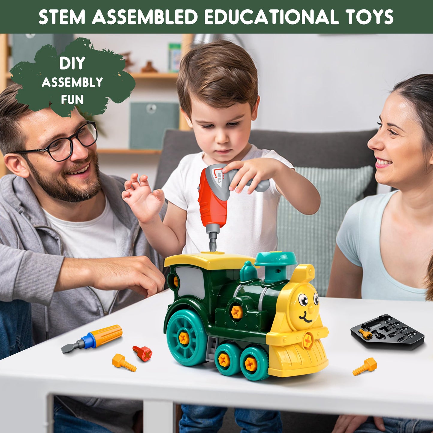 Brixlytoys Toddler Take Apart Train Set with Electric Drill – STEM DIY Learning Toy for 3-8 Year Olds