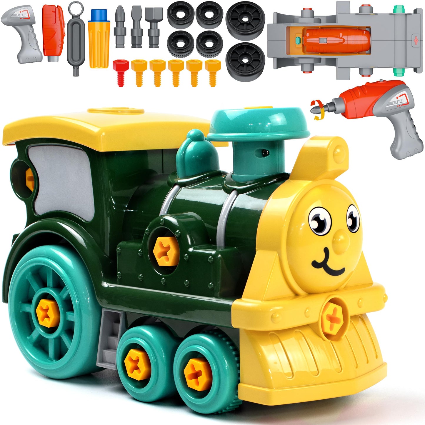 Brixlytoys Toddler Take Apart Train Set with Electric Drill – STEM DIY Learning Toy for 3-8 Year Olds