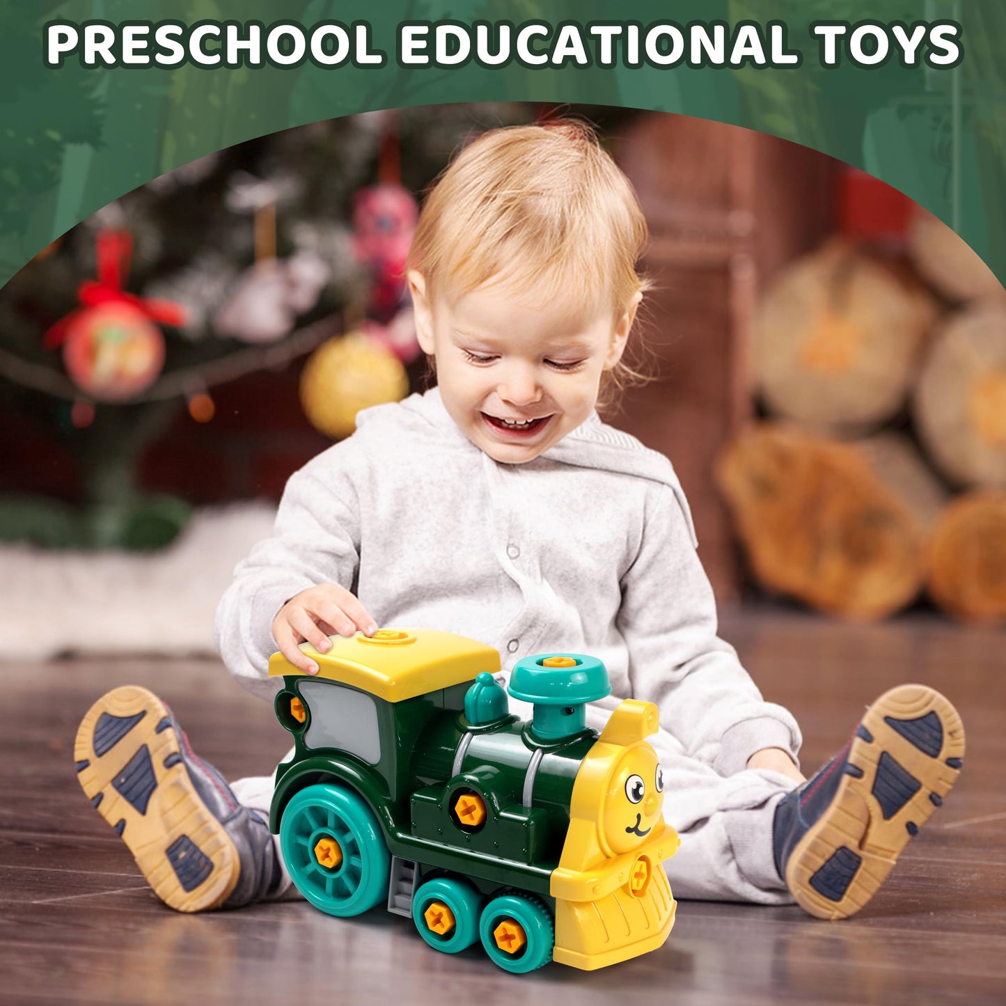 Brixlytoys Toddler Take Apart Train Set with Electric Drill – STEM DIY Learning Toy for 3-8 Year Olds