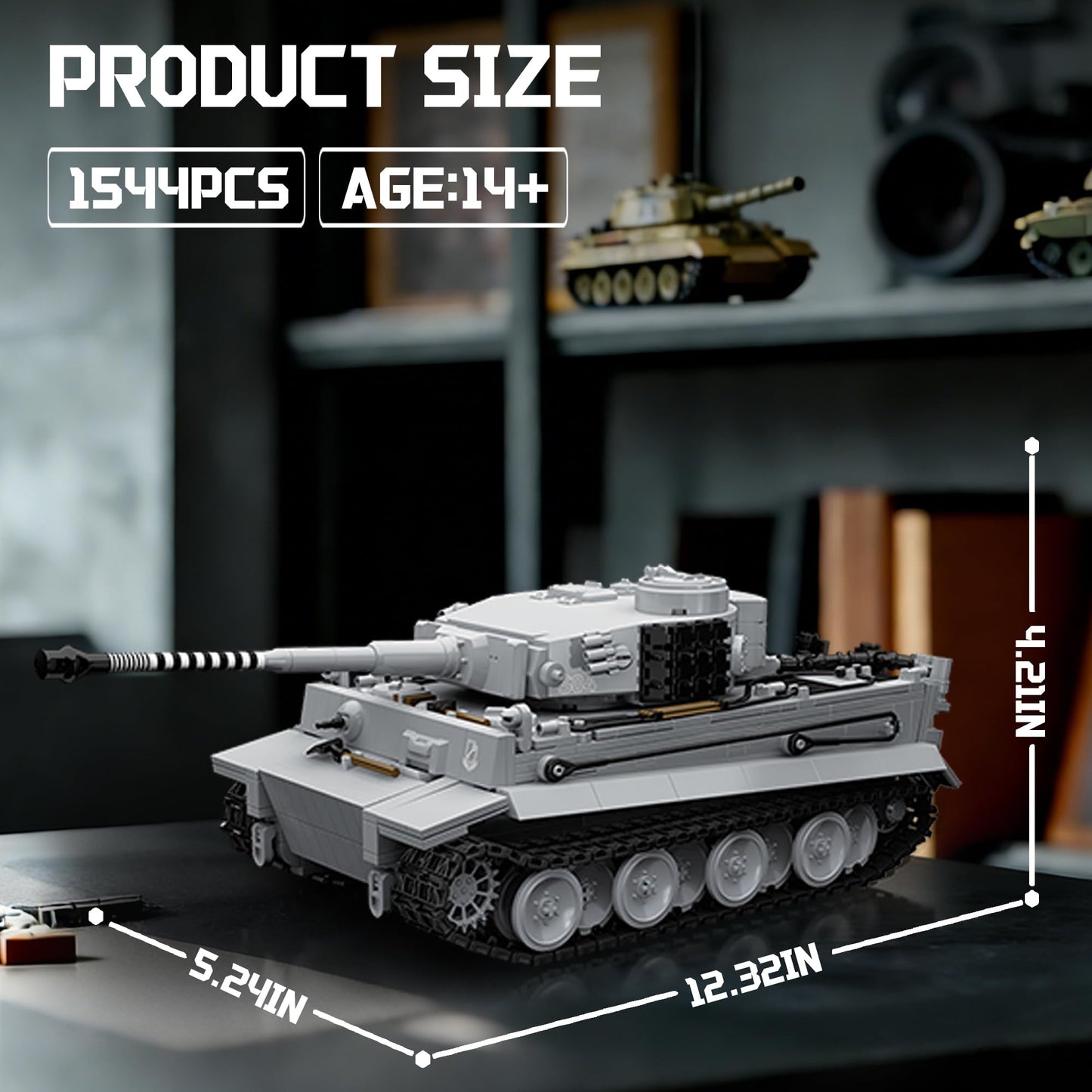 BrixVibe WW2 Tiger Heavy Tank S04 – 1:28 Scale 1544-Piece Military Model